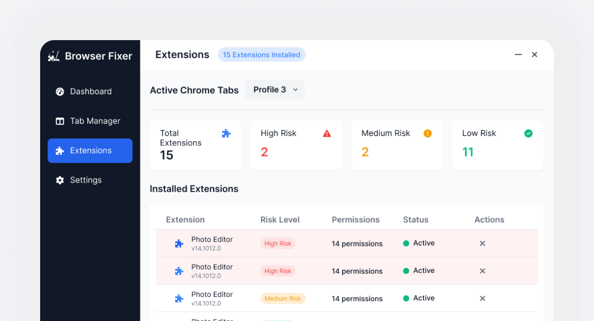 Extension control interface