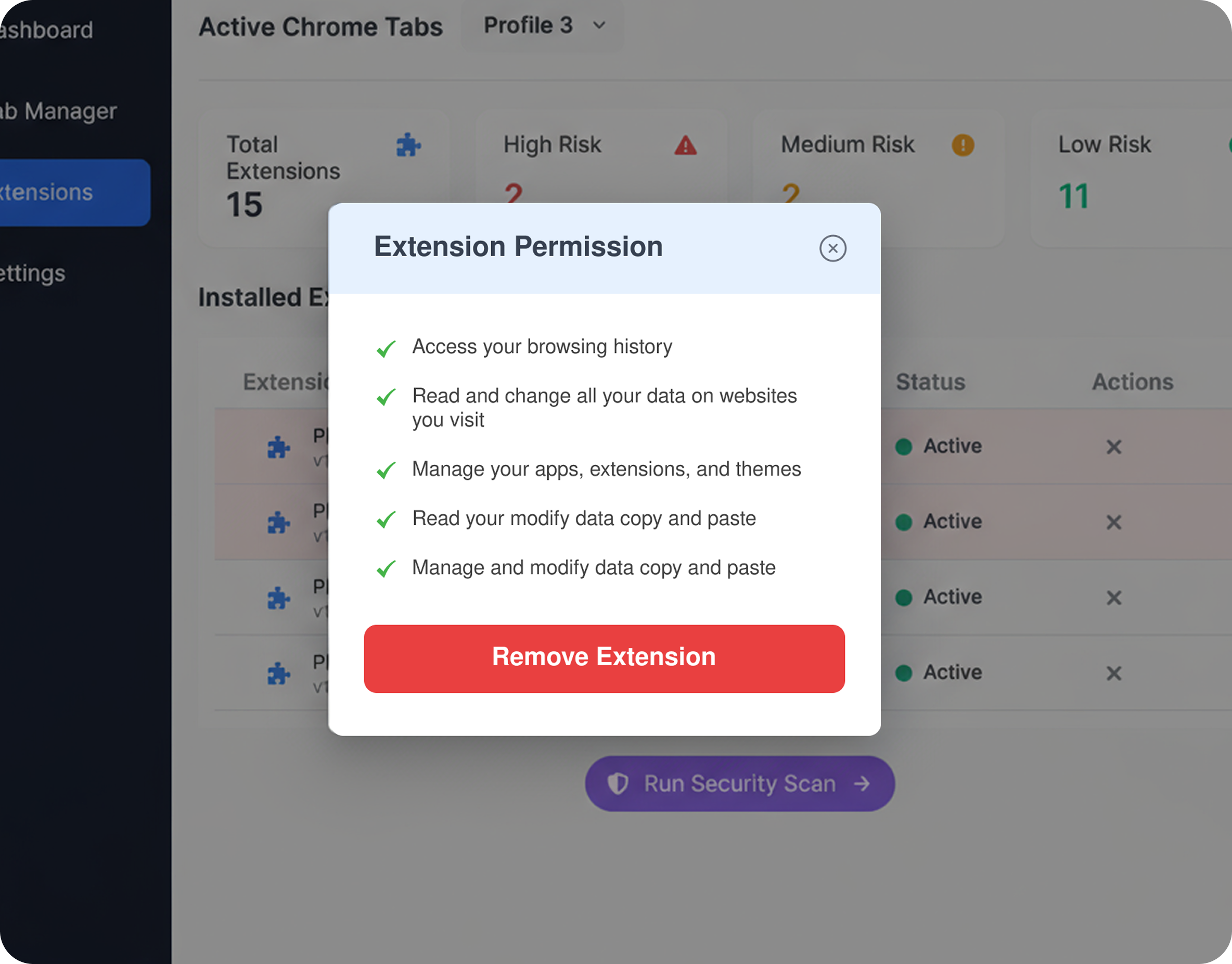 Permission Transparency interface